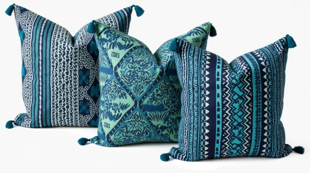 blue throw pillows