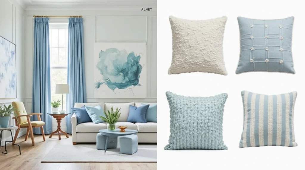blue throw pillows