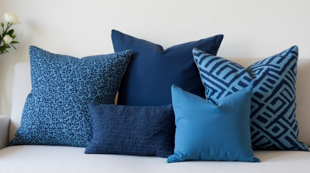 blue throw pillows